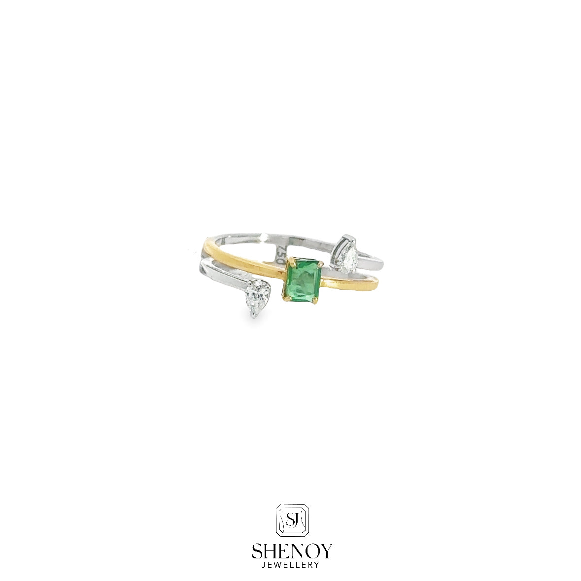 FLEX FANCY SPARKLE WHITE DIAMOND AND EMERALD RING