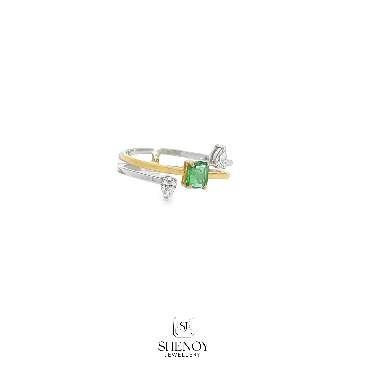 FLEX FANCY SPARKLE WHITE DIAMOND AND EMERALD RING