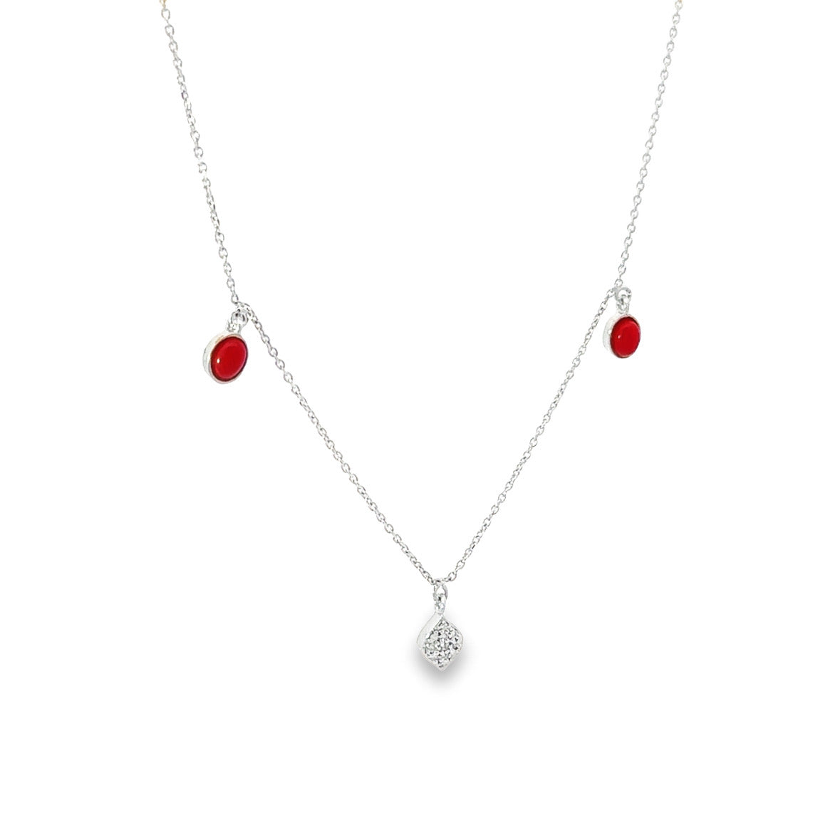Ruby marquise coral white diamond necklace