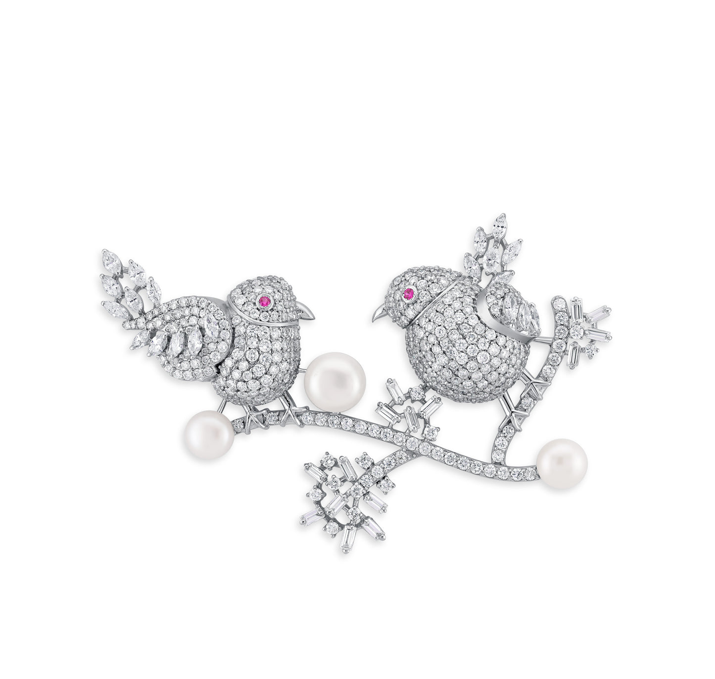 VELOURA FANCY BIRD WHITE GOLD BROACH