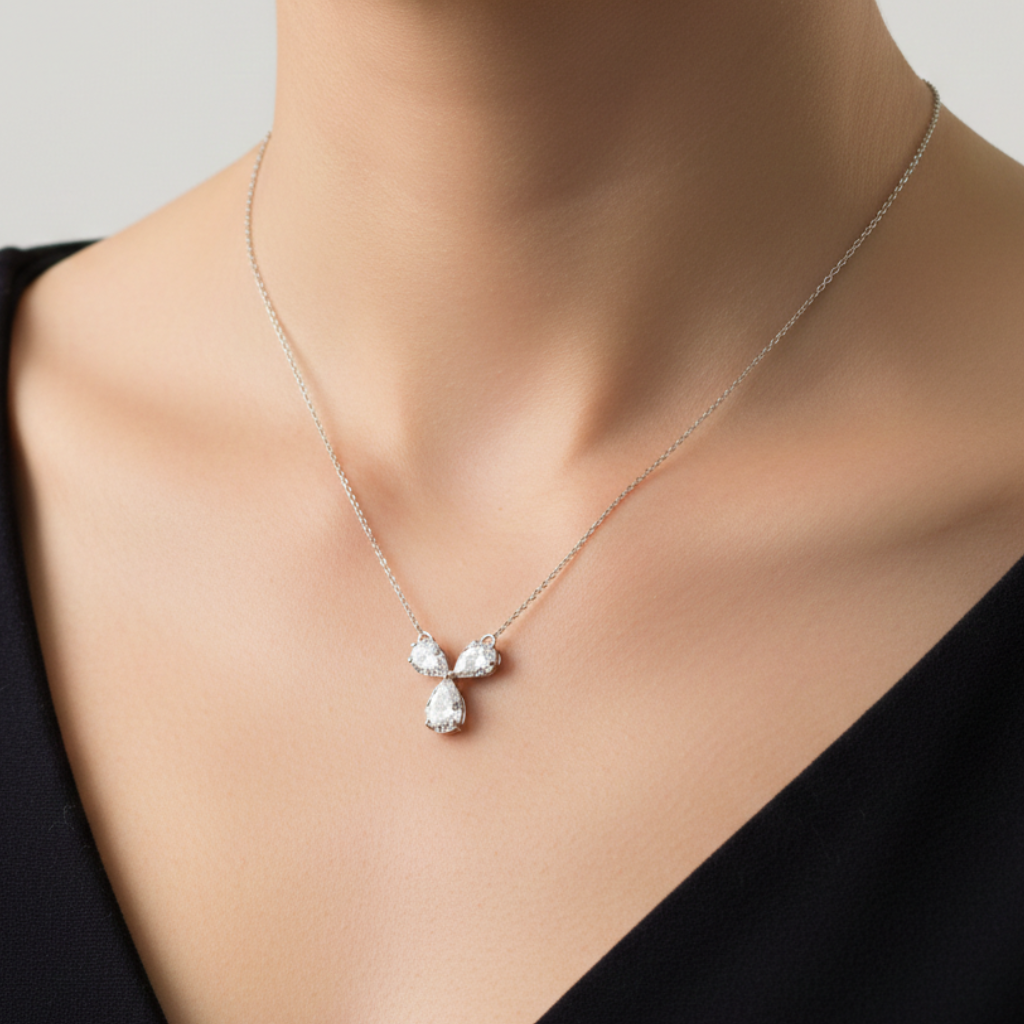 PEAR SOLITAIRE  NECKLACE