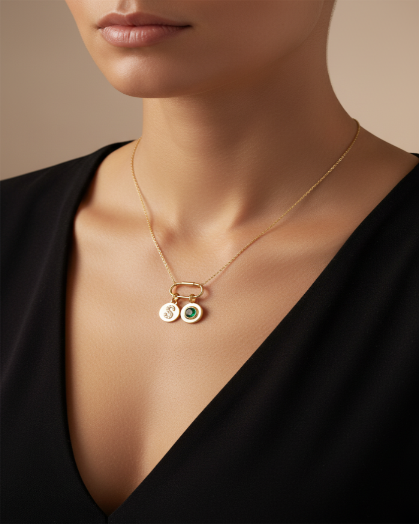 EMERALD DUO CHARM NECKLACE
