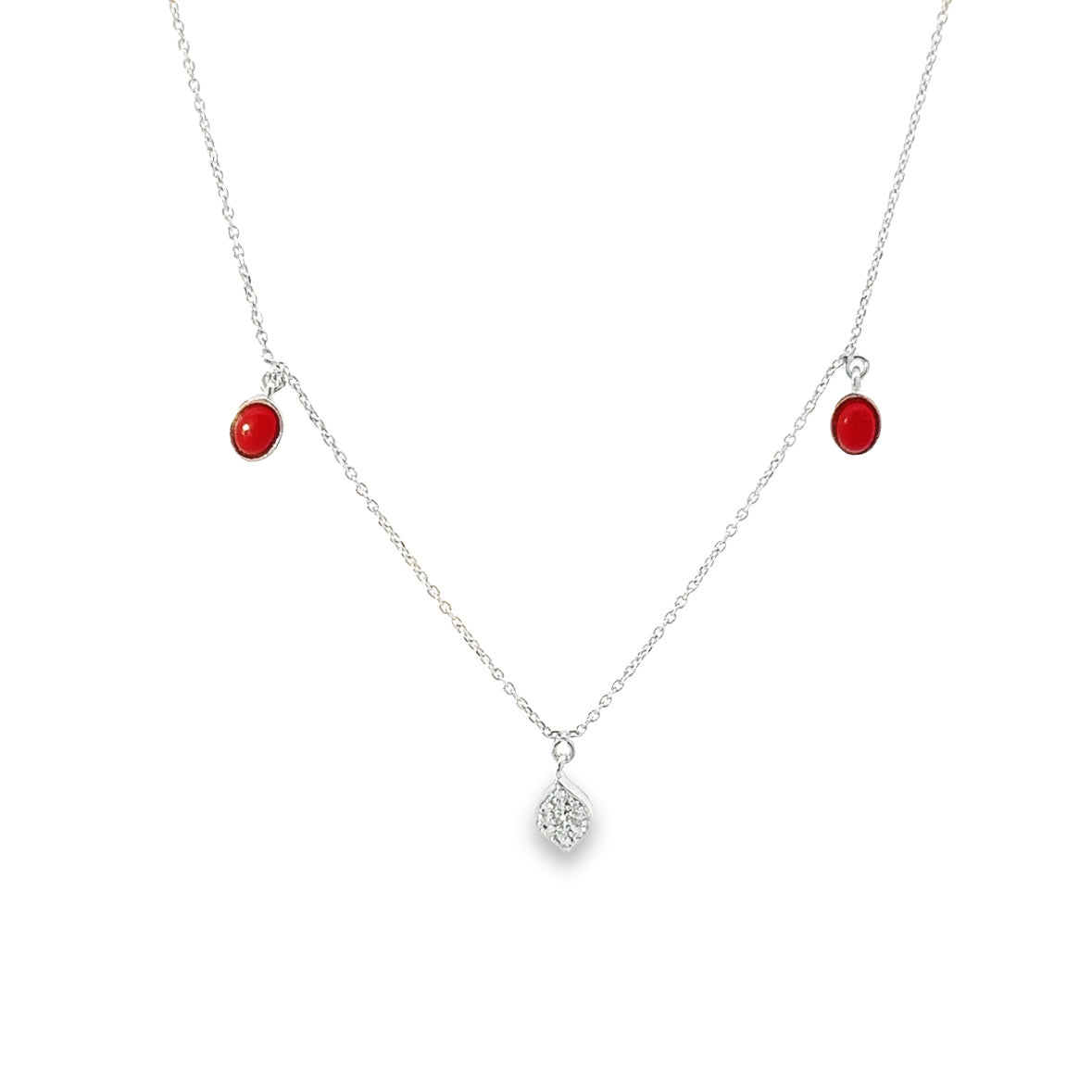 Ruby marquise coral white diamond necklace