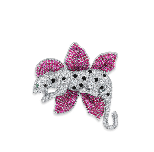 VELOURA PANTHER WHITE GOLD BROACH
