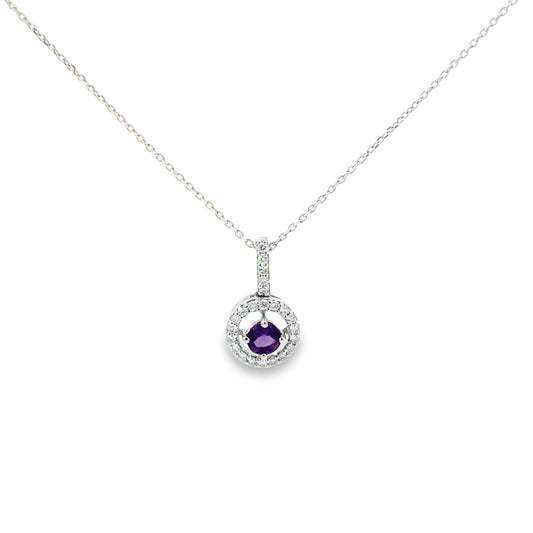Amethyst round diamond sparkle necklace