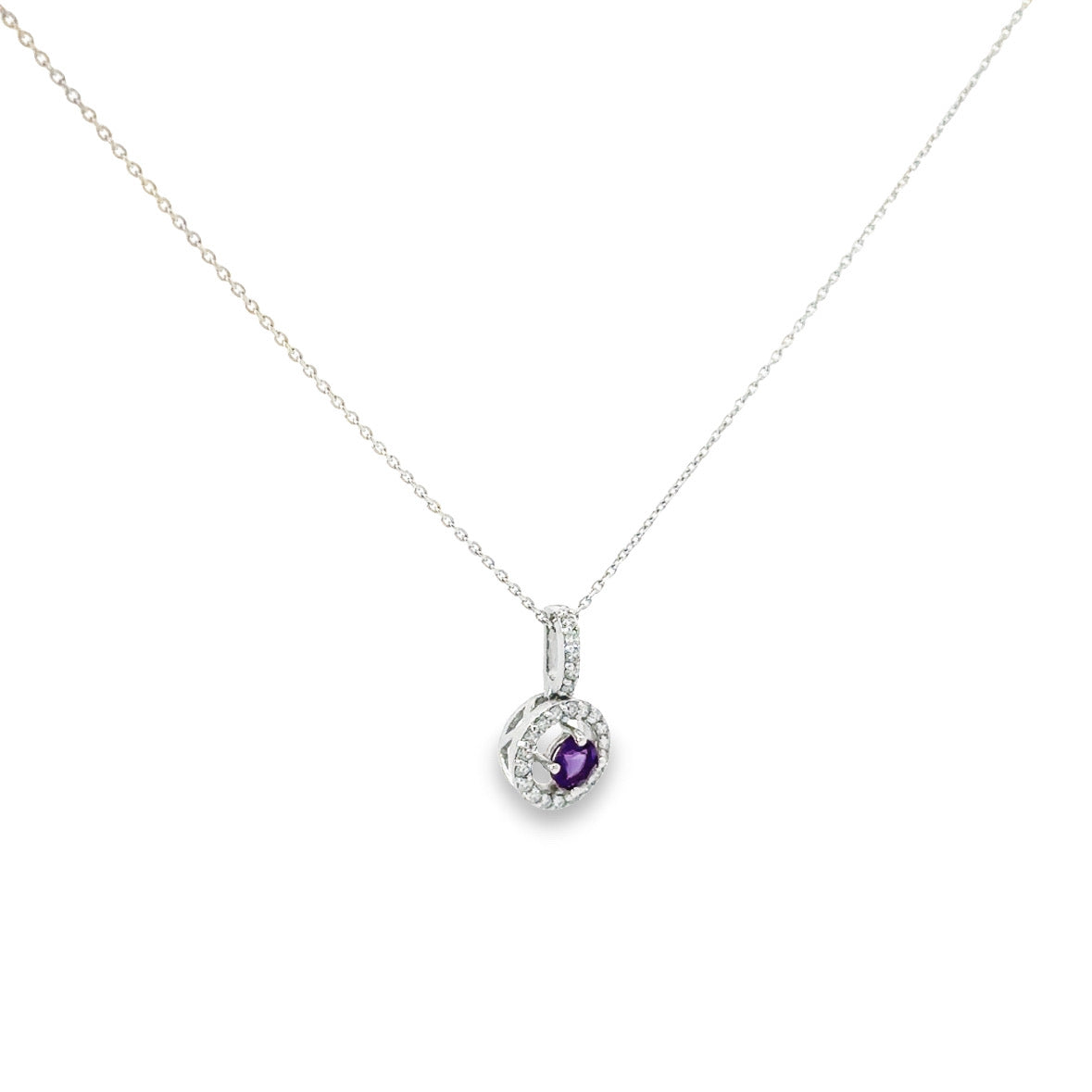 Amethyst round diamond sparkle necklace