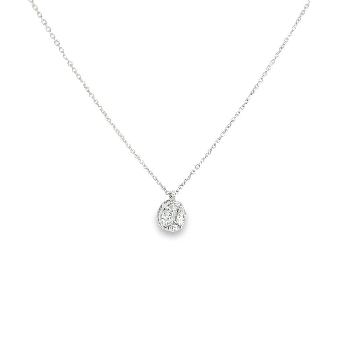 Oval illusion fancy white diamond necklace