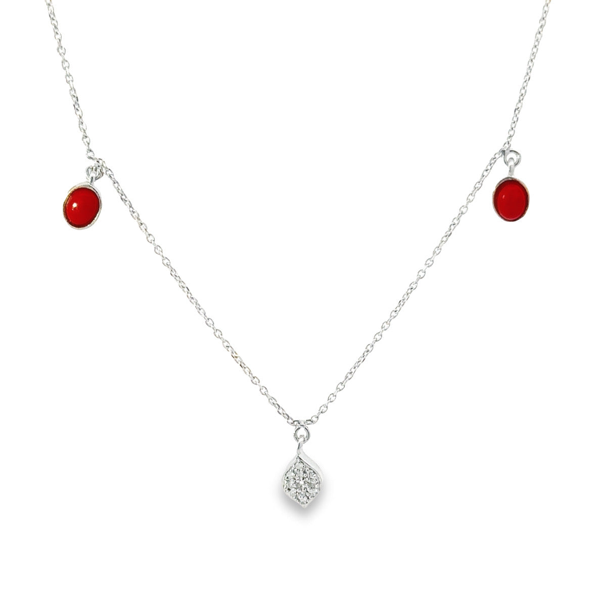 Ruby marquise coral white diamond necklace