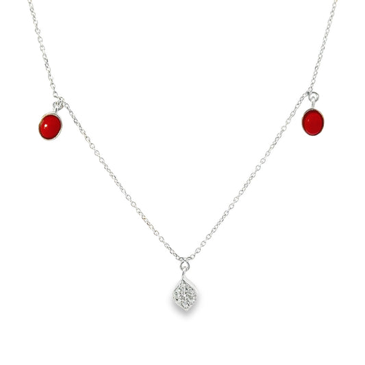 Ruby marquise coral white diamond necklace