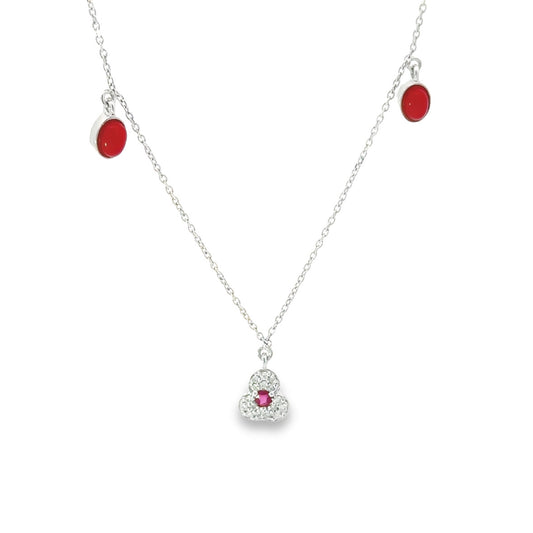 Ruby leaf coral white diamond necklace