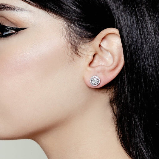 SPARKLING ROUND DIAMOND WHITE GOLD EARRING