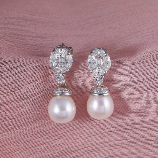 DAZZLING PEARL DIAMOND EARRINGS