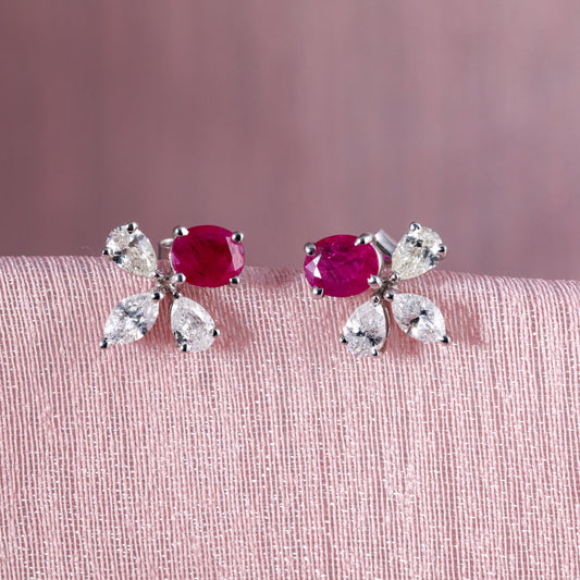 SPARKLING FANCY DIAMOND RUBY EARRINGS