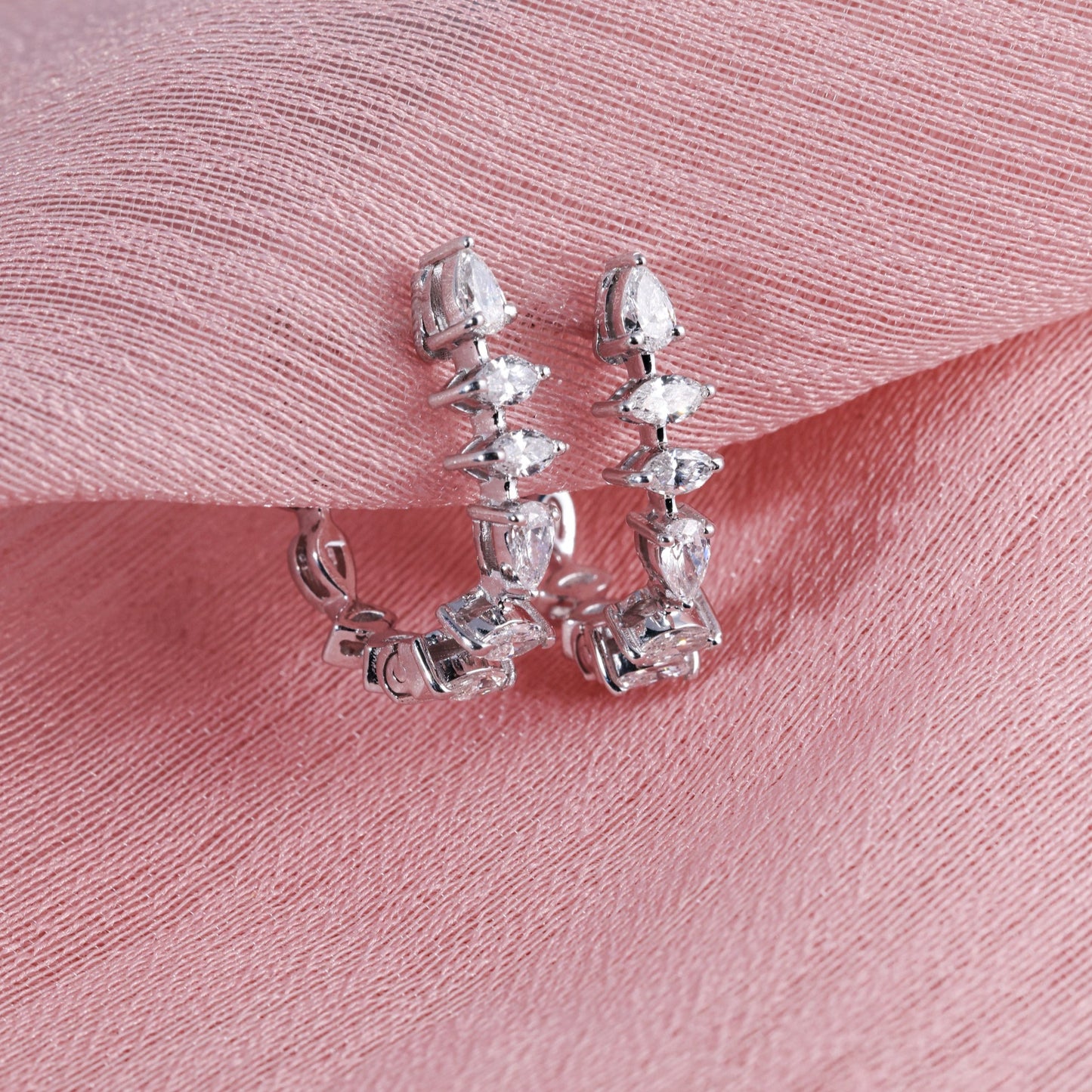 FANCY DIAMOND STUDDED WHITE GOLD HOOPS