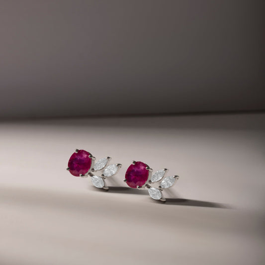 SHINING RUBY STUDDED DIAMOND EARRINGS