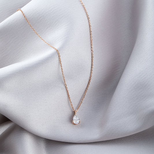 PEAR SOLITAIRE ROSE GOLD NECKLACE